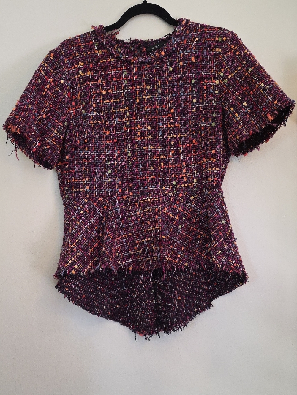 Zara Purple Tweed Short-Sleeve Peplum Top